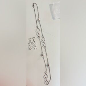 Modern Silver Infinity Twist Necklace & Earring Set | 15" Dainty Chain